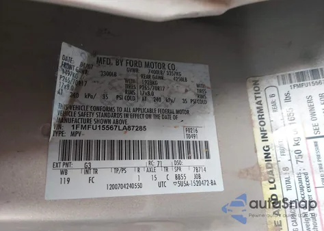 2007 Ford Expedition Xlt from USA, damaged, VIN 1FMFU15567LA87285